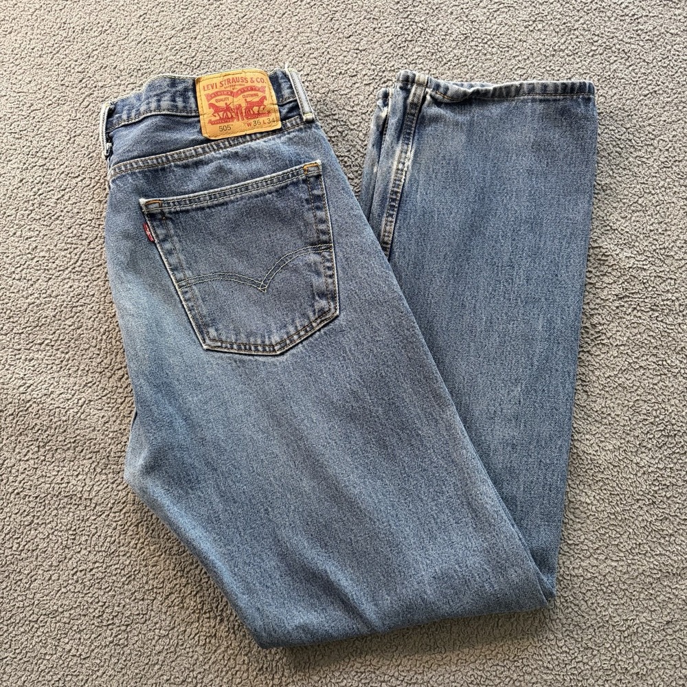 Levi's 505 Regular Fit Jeans Blue Medium Wash Denim 100% Cotton Men's 36x34